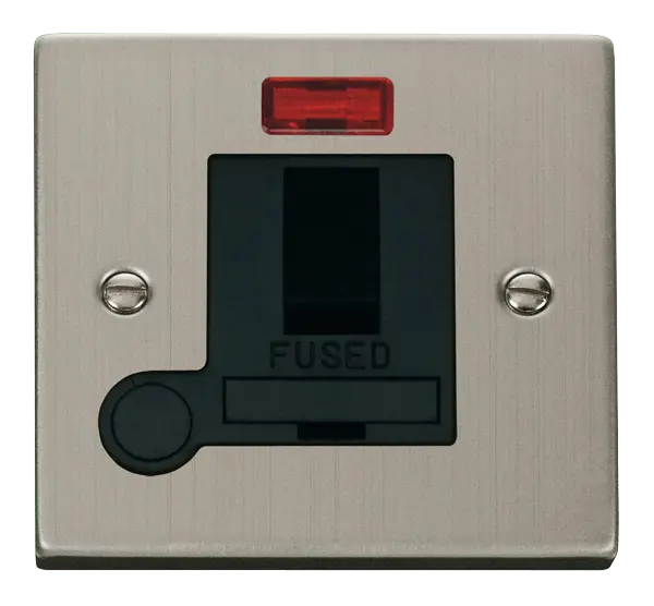 Click Deco Stainless Steel 13A Fused Switched Connection Unit With Flex Outlet & Neon with Black Insert – VPSS052BK