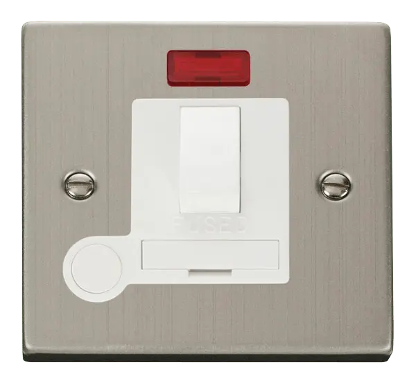 Click Deco Stainless Steel 13A Fused Switched Connection Unit With Flex Outlet & Neon with White Insert – VPSS052WH