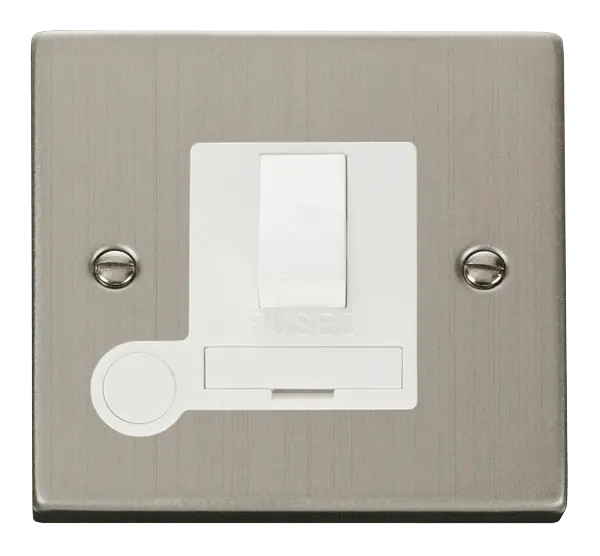 Click Deco Stainless Steel 13A Fused Switched Connection Unit With Flex Outlet with White Insert – VPSS051WH
