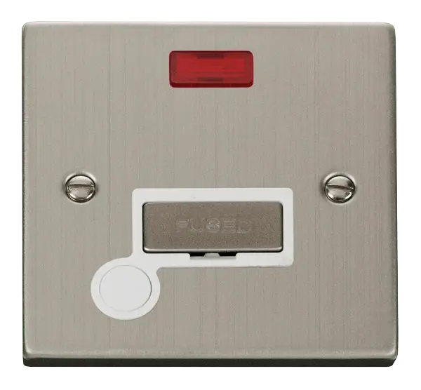 Click Deco Stainless Steel 13A Fused 'Ingot' Connection Unit With Flex Outlet & Neon with White Insert – VPSS553WH