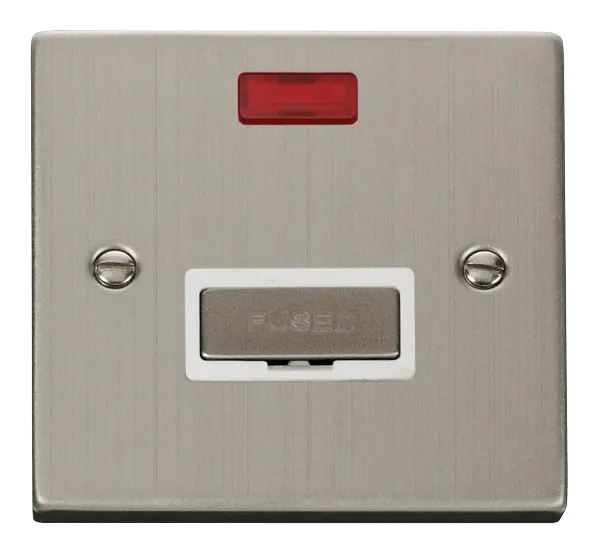 Click Deco Stainless Steel 13A Fused 'Ingot' Connection Unit With Neon with White Insert – VPSS753WH