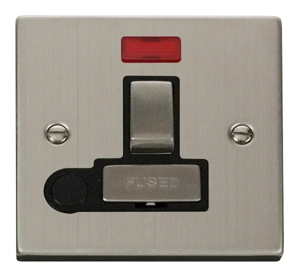Click Deco Stainless Steel 13A Fused 'Ingot' Switched Connection Unit With Flex Outlet & Neon with Black Insert – VPSS552BK