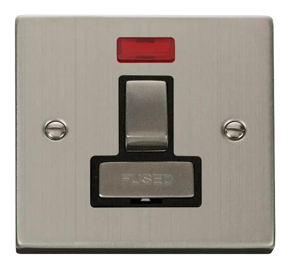 Click Deco Stainless Steel 13A Fused 'Ingot' Switched Connection Unit With Neon with Black Insert – VPSS752BK
