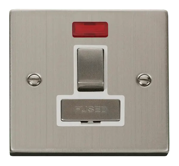 Click Deco Stainless Steel 13A Fused 'Ingot' Switched Connection Unit With Neon with White Insert – VPSS752WH