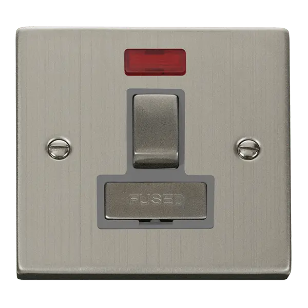 Click Deco Stainless Steel 13A Ingot Double Pole Switched Fused Connection Unit With Neon with Grey Insert – VPSS752GY