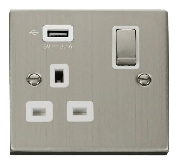 Click Deco Stainless Steel 1G SKT USB 2.1A DECO with White Insert – VPSS571UWH