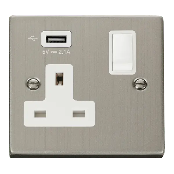 Click Deco Stainless Steel 1G SKT USB 2.1A DECO with White Insert – VPSS771UWH