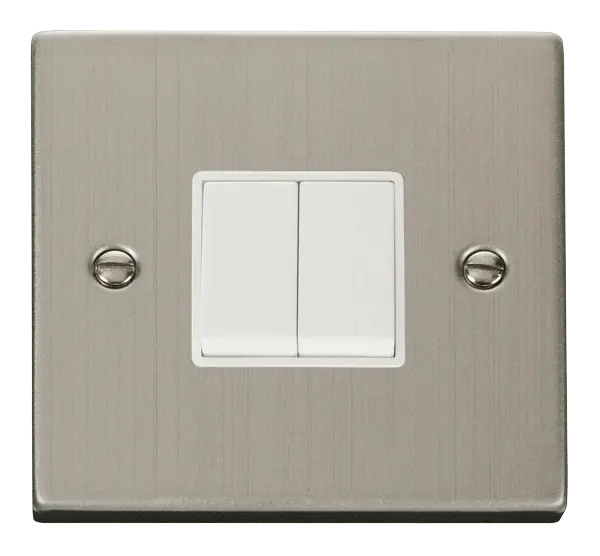 Click Deco Stainless Steel 2 Gang 2 Way 10AX Switch with White Insert – VPSS012WH