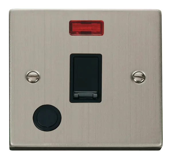 Click Deco Stainless Steel 20A 1 Gang DP Switch With Flex Outlet And Neon with Black Insert – VPSS023BK