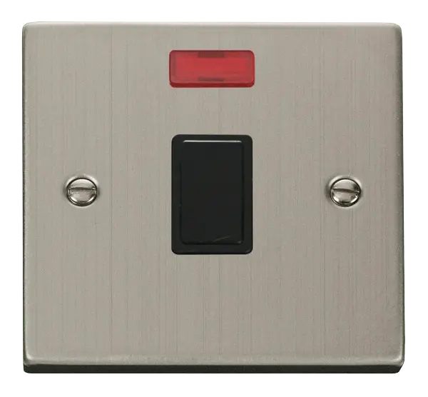 Click Deco Stainless Steel 20A 1 Gang DP Switch + Neon with Black Insert – VPSS623BK