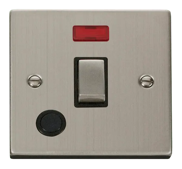 Click Deco Stainless Steel 20A 1 Gang DP 'Ingot' Switch With Flex Outlet And Neon with Black Insert – VPSS523BK