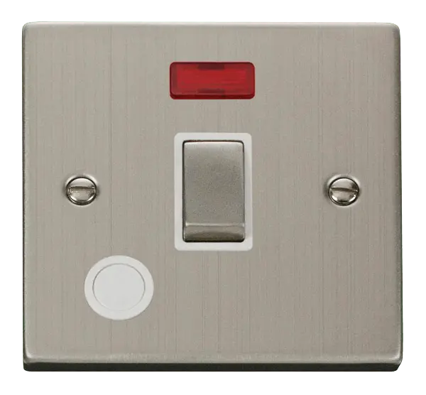 Click Deco Stainless Steel 20A 1 Gang DP 'Ingot' Switch With Flex Outlet And Neon with White Insert – VPSS523WH