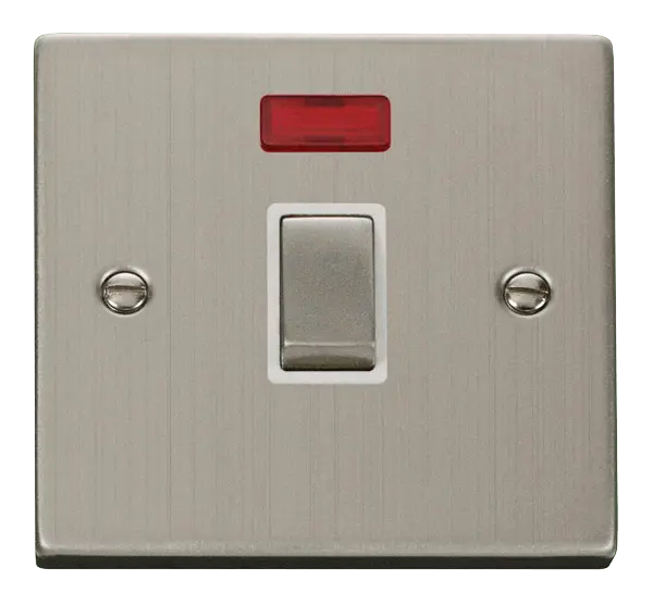 Click Deco Stainless Steel 20A 1 Gang DP 'Ingot' Switch + Neon with White Insert – VPSS723WH