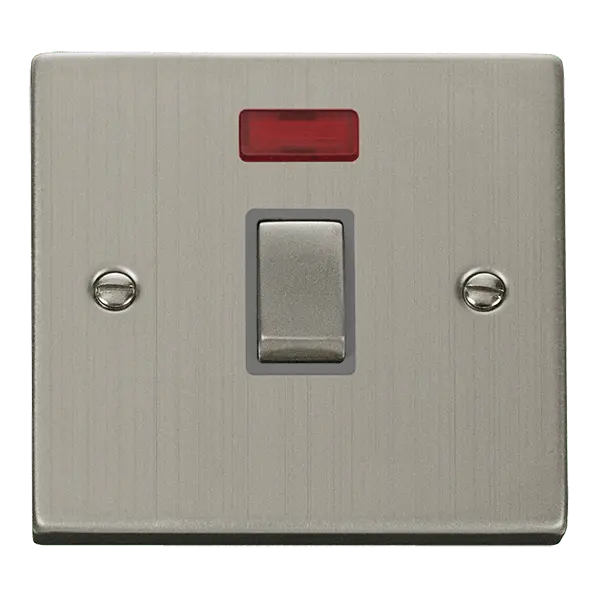 Click Deco Stainless Steel 20A Ingot Double Pole Plate Switch With Neon with Grey Insert – VPSS723GY
