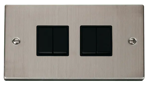 Click Deco Stainless Steel 4 Gang 2 Way 10AX Switch with Black Insert – VPSS019BK