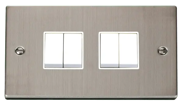 Click Deco Stainless Steel 4 Gang 2 Way 10AX Switch with White Insert – VPSS019WH