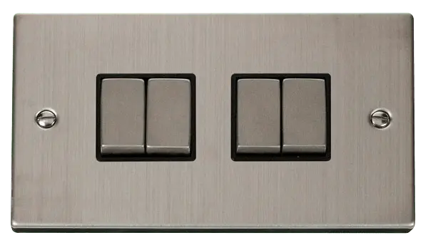Click Deco Stainless Steel 4 Gang 2 Way 'Ingot' 10AX Switch with Black Insert – VPSS414BK