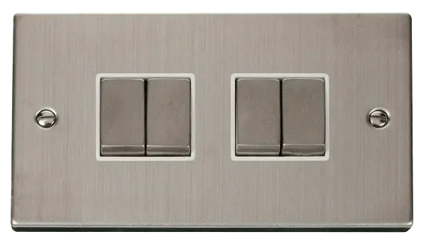 Click Deco Stainless Steel 4 Gang 2 Way 'Ingot' 10AX Switch with White Insert – VPSS414WH