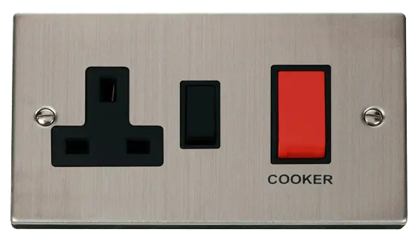 Click Deco Stainless Steel 45A DP Switch + 13A Switched Socket with Black Insert – VPSS204BK