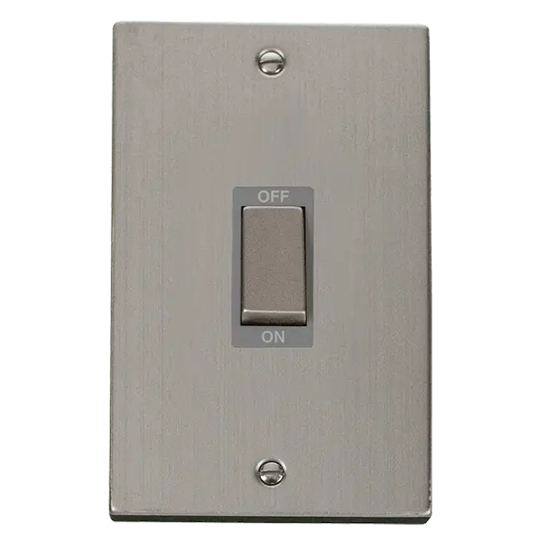 Click Deco Stainless Steel 50A Ingot 2 Gang (Vertica) Double Pole Plate Switch with Grey Insert – VPSS502GY