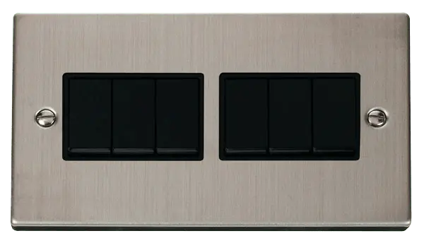 Click Deco Stainless Steel 6 Gang 2 Way 10AX Switch with Black Insert – VPSS105BK