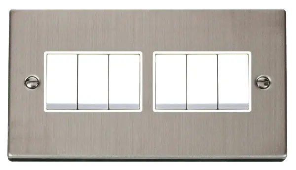 Click Deco Stainless Steel 6 Gang 2 Way 10AX Switch with White Insert – VPSS105WH