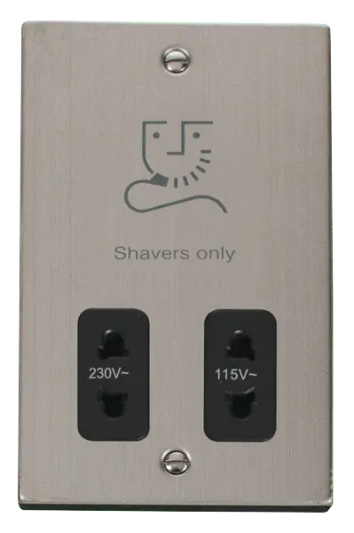 Click Deco Stainless Steel Dual Voltage Shaver Socket Outlet 115/230V with Black Insert – VPSS100BK