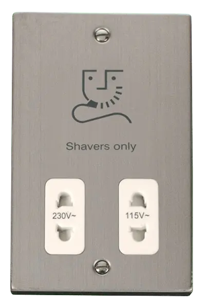 Click Deco Stainless Steel Dual Voltage Shaver Socket Outlet 115/230V with White Insert – VPSS100WH