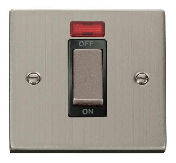 Click Deco Stainless Steel Ingot 1 Gang 45A DP Switch With Neon with Black Insert – VPSS501BK