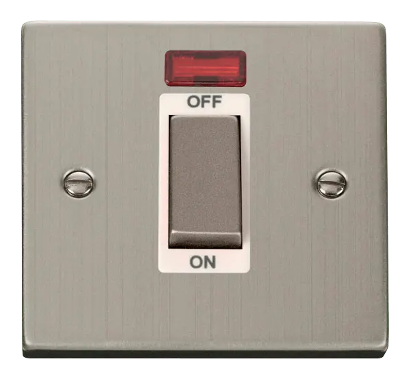 Click Deco Stainless Steel Ingot 1 Gang 45A DP Switch With Neon with White Insert – VPSS501WH