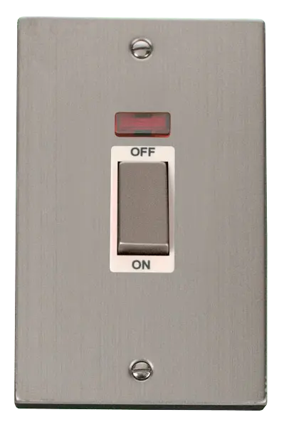 Click Deco Stainless Steel Ingot 2 Gang 45A DP Switch With Neon with White Insert – VPSS503WH