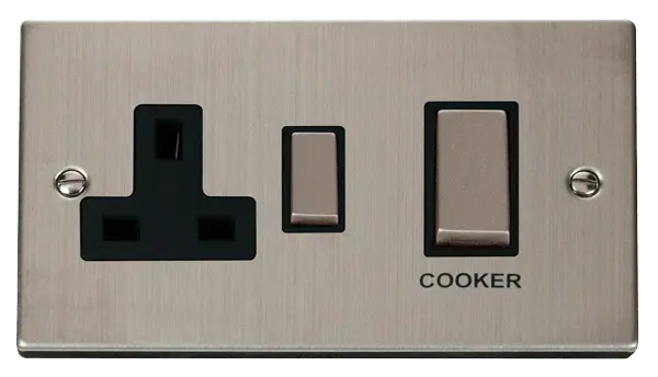 Click Deco Stainless Steel Ingot 45A DP Switch + 13A Switched Socket with Black Insert – VPSS504BK