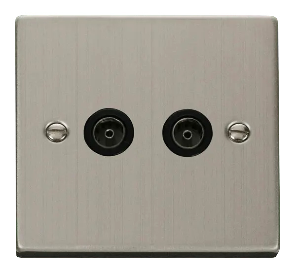 Click Deco Stainless Steel Twin Coaxial Socket Outlet with Black Insert – VPSS066BK