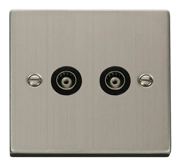 Click Deco Stainless Steel Twin Isolated Coaxial Socket Outlet with Black Insert – VPSS159BK