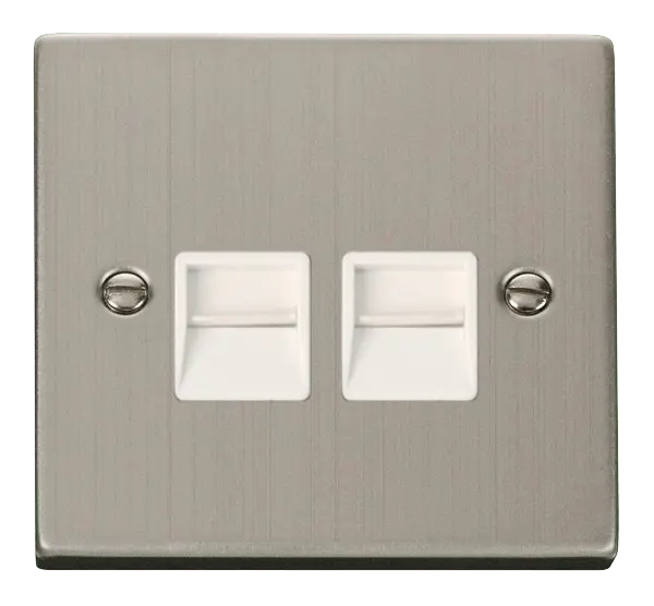 Click Deco Stainless Steel Twin Telephone Socket Outlet Master with White Insert – VPSS121WH
