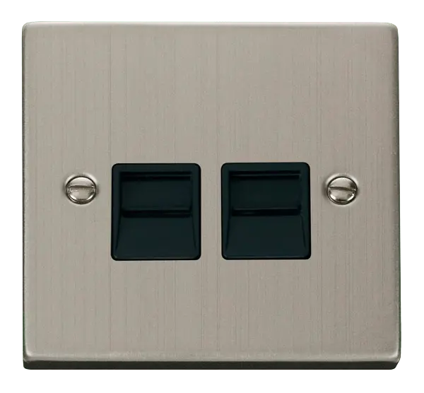 Click Deco Stainless Steel Twin Telephone Socket Outlet Secondary with Black Insert – VPSS126BK