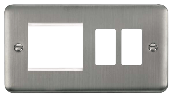 Click GridPro Hotel Accessory Plate - 2 Gang Gridpro Frontplate With Twin New Media Aperture – DPSS31102