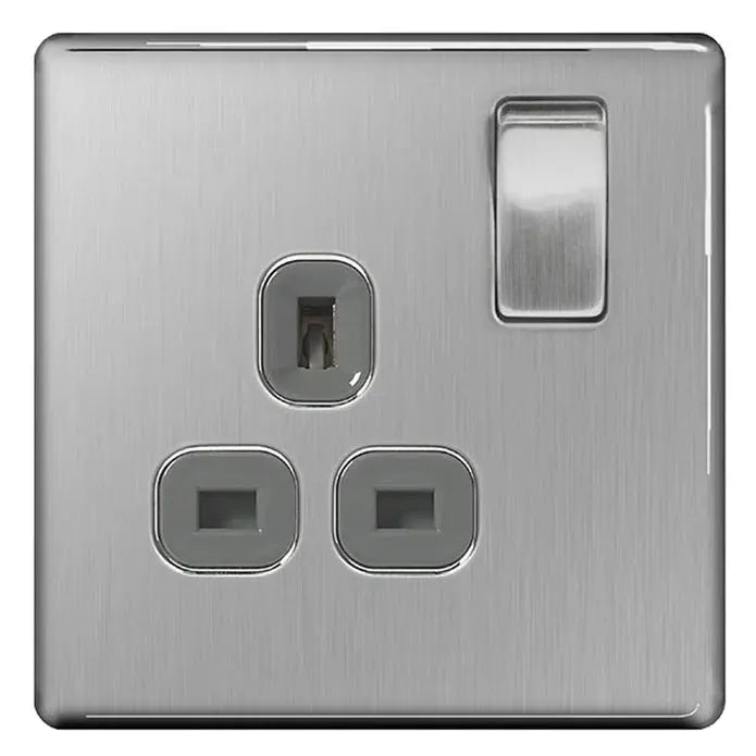 BG Nexus Screwless Flat Plate Brushed Steel Switches and Sockets Grey Inserts Full Range BG Nexus