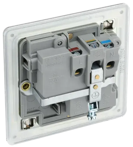 BG Nexus Screwless Flat Plate Brushed Steel Single Socket FBS21G Grey Insert 13Amp BG Nexus
