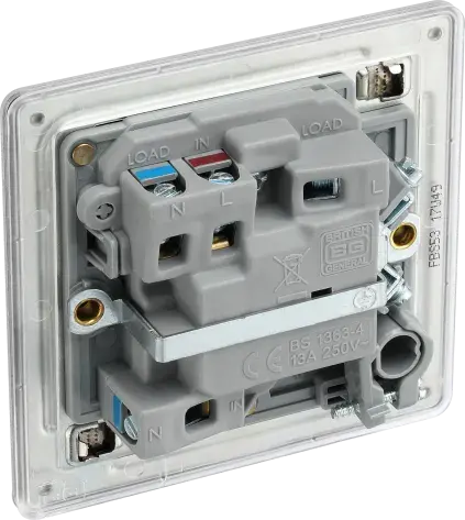 BG Nexus Screwless Flat Plate Brushed Steel Switched Fused Spur with Neon and Cable Entry FBS53 13Amp BG Nexus