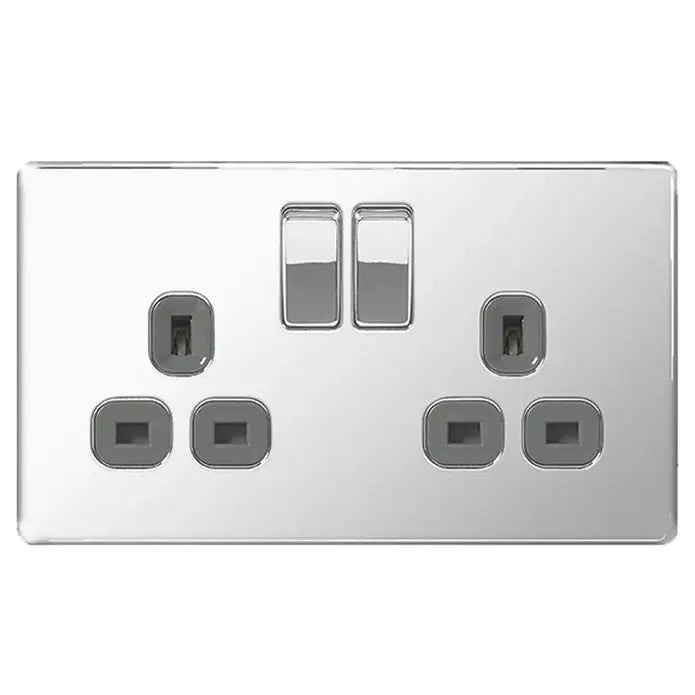 BG Nexus Screwless Flat Plate Polished Chrome Switches and Sockets Grey Inserts Full Range BG Nexus
