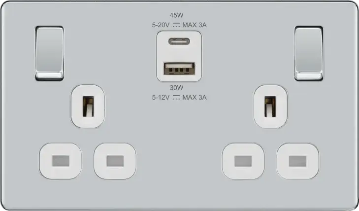 BG Nexus Screwless Flat Plate Polished Chrome Switches and Sockets White Inserts Full Range BG Nexus