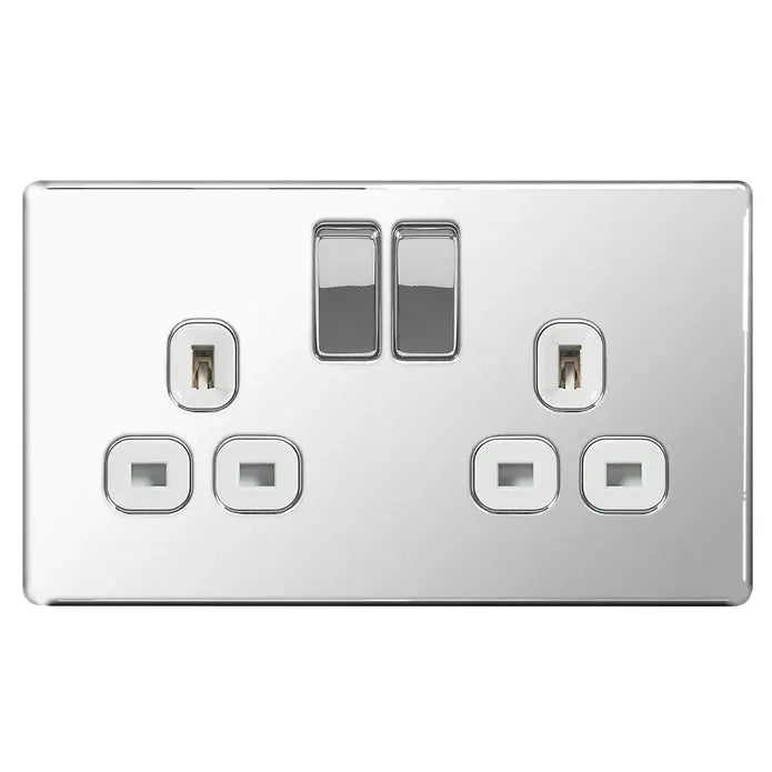 BG Nexus Screwless Flat Plate Polished Chrome Switches and Sockets White Inserts Full Range BG Nexus