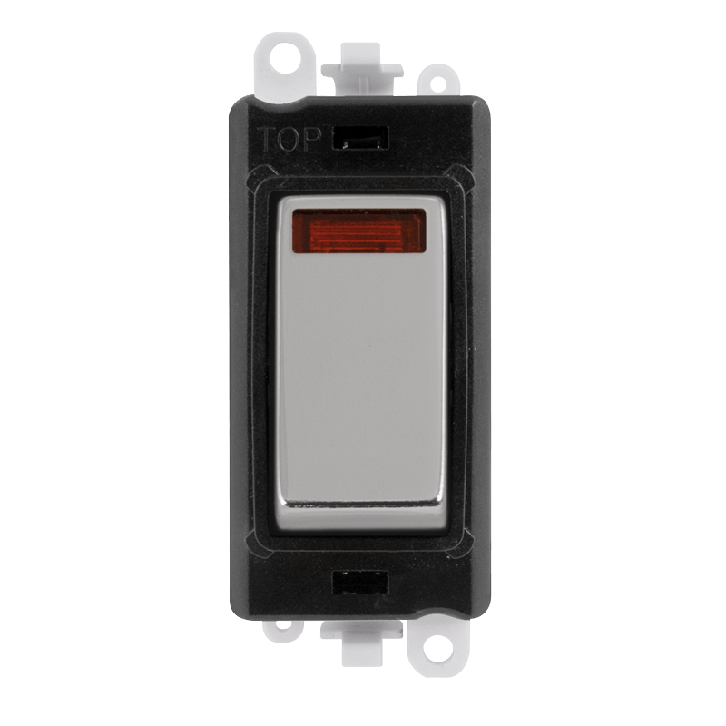 Click GridPro 20AX Double Pole Switch With Neon Module - Black - Polished Chrome – GM2018NBKCH