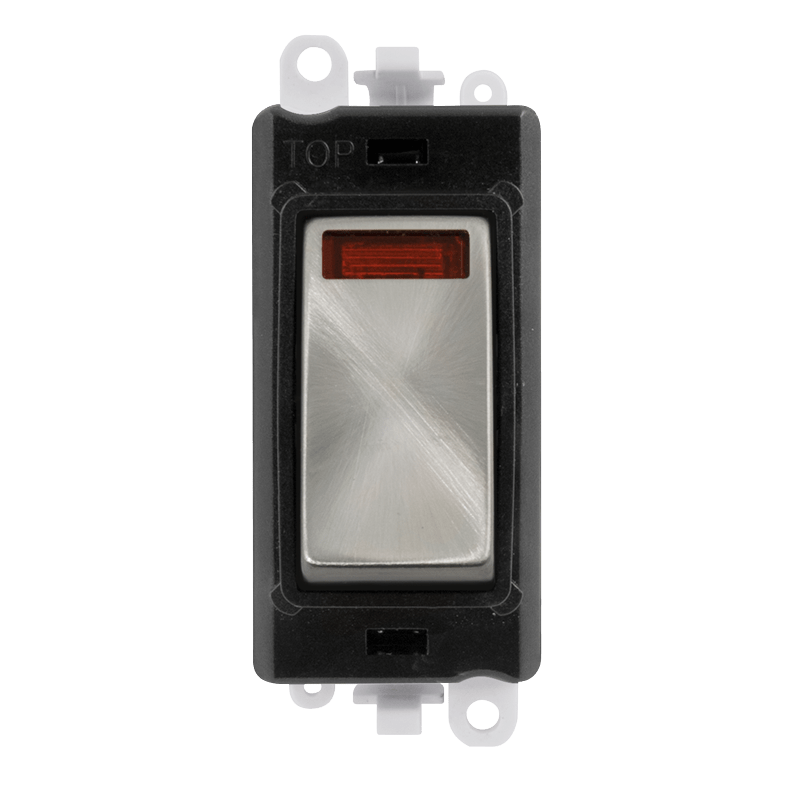 Click GridPro 20AX Double Pole Switch With Neon Module - Black - Satin Chrome – GM2018NBKSC