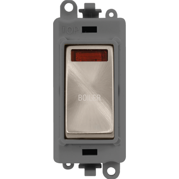 Click GridPro 20AX Double Pole Switch With Neon Module - Grey - Brushed Stainless - Boiler – GM2018NGYBS-BL