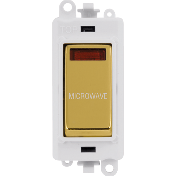 Click GridPro 20AX Double Pole Switch With Neon Module - Polar White - Polished Brass - Microwave – GM2018NPWBR-MW