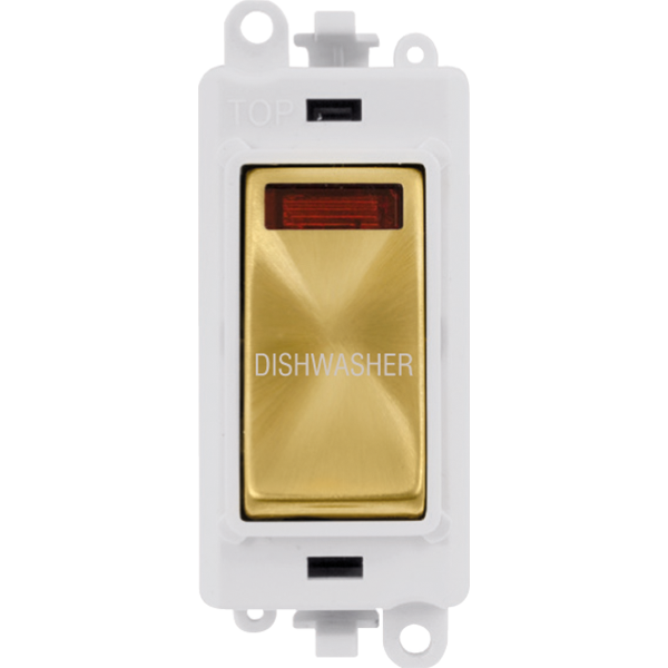 Click GridPro 20AX Double Pole Switch With Neon Module - Polar White - Satin Brass - Dishwasher – GM2018NPWSB-DW
