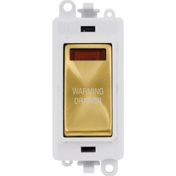 Click GridPro 20AX Double Pole Switch With Neon Module - Polar White - Satin Brass - Warming Drawer – GM2018NPWSB-WDR