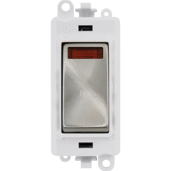Click GridPro 20AX Double Pole Switch With Neon Module - Polar White - Satin Chrome - Fan – GM2018NPWSC-FN
